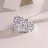 Luxurious Moissanite Silver Ring in S925 with Wide Band and Multiple Diamonds