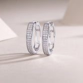 1Firefly Light Moissanite Sterling Silver Hoop Earrings with Platinum-Plated Studs