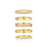 1Golden Stars S925 Sterling Silver Moissanite Ring Set Modern Elegant Gold-Plated Stackable Rings