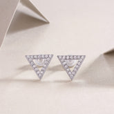 Moissanite Triangle Stud Earrings in S925 Sterling Silver with Platinum Plating