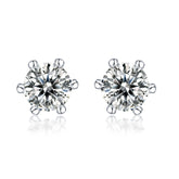 Classic Six-Prong Moissanite Silver Stud Earrings Elegant Fine Jewelry