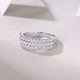 Multi-row Moissanite Ring in S925 Sterling Silver Modern & Elegant Fine Jewelry