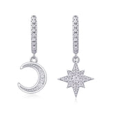 S925 Sterling Silver Star and Moon Moissanite Earrings Huggie Set