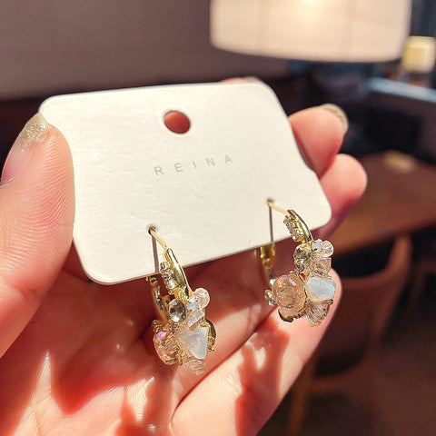Gold Plated Alloy Green Flower Earrings with Silver Needle