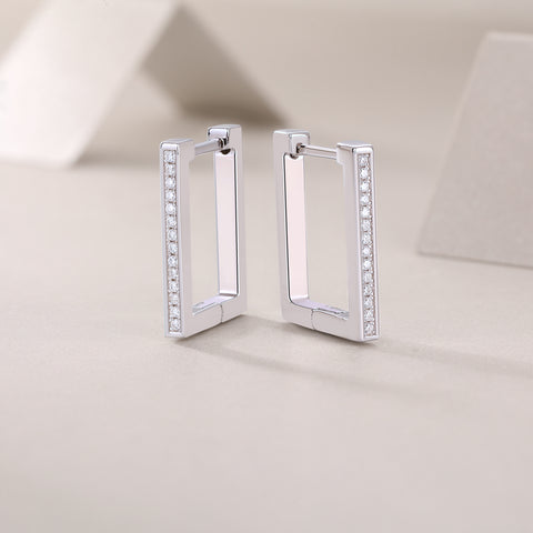 S925 Sterling Silver Moissanite Stud Earrings Elegant Platinum-Plated Rectangle Design