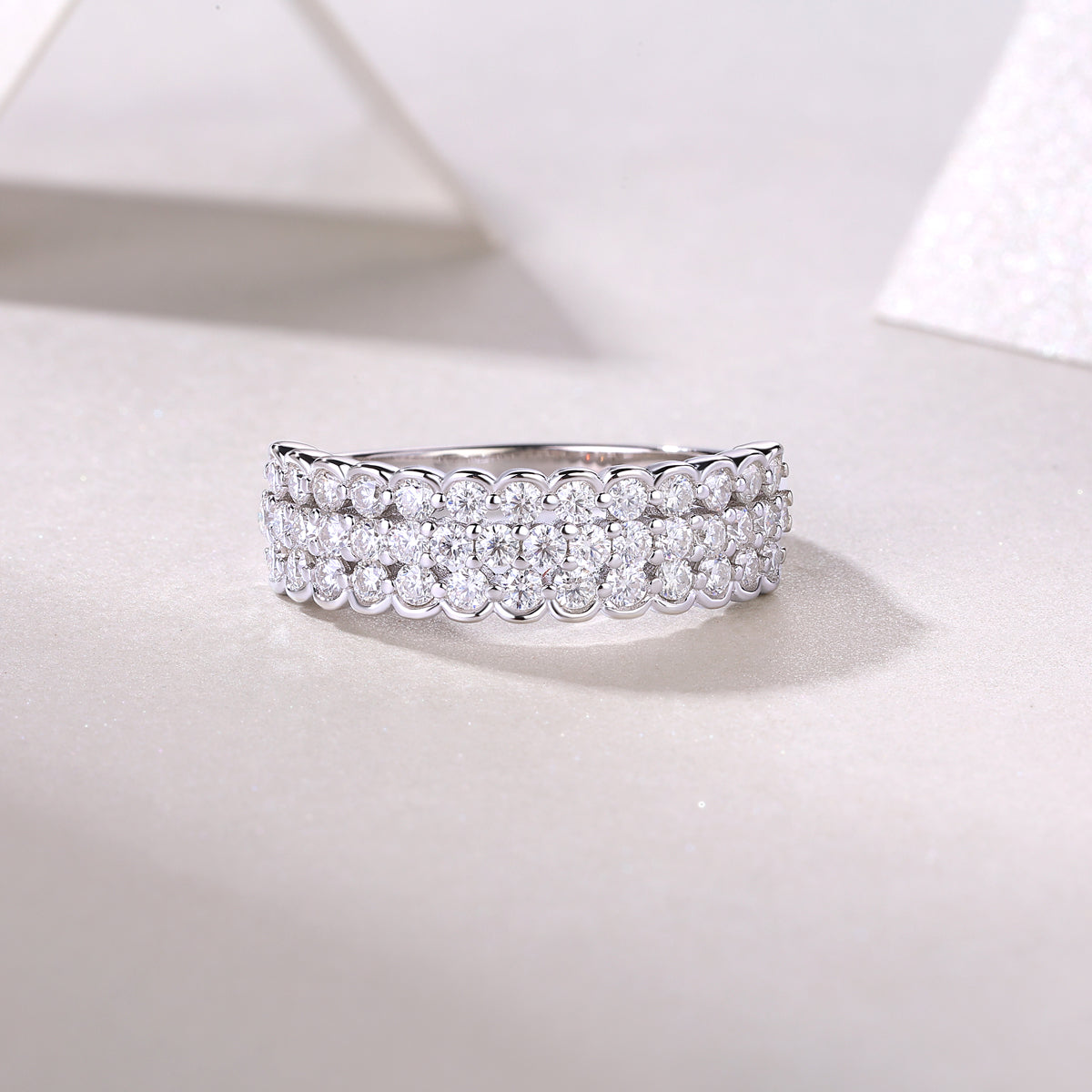 Multi-row Moissanite Ring in S925 Sterling Silver Modern & Elegant Fine Jewelry