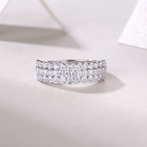 Multi-row Moissanite Ring in S925 Sterling Silver Modern & Elegant Fine Jewelry