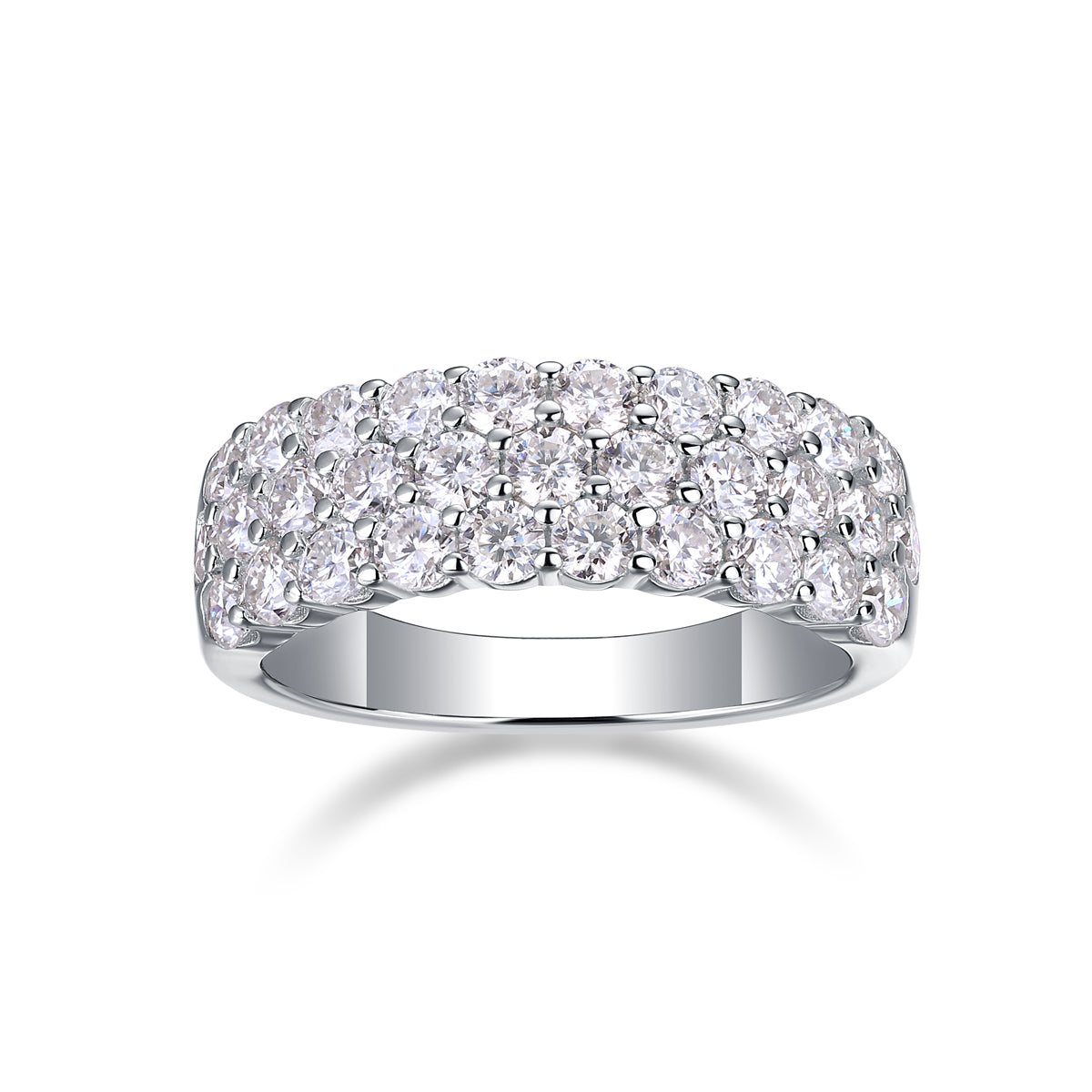 Multi-row Moissanite Silver Ring Luxury Fine Jewelry