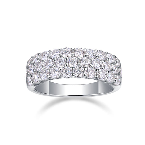 Multi-row Moissanite Silver Ring Luxury Fine Jewelry