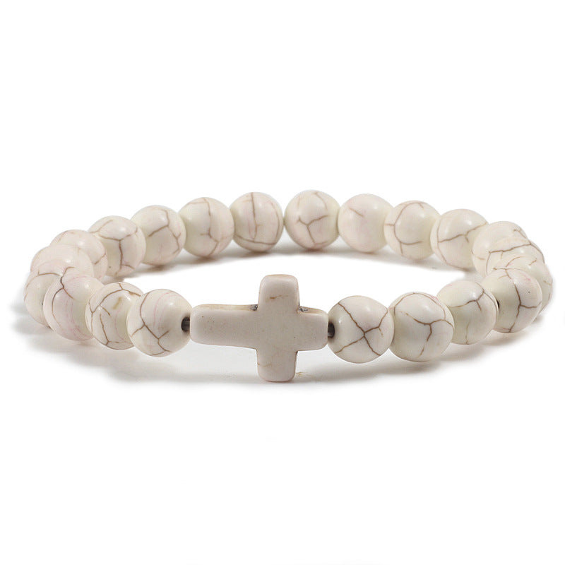 Blue Turquoise Cross Beaded Bracelet - 3