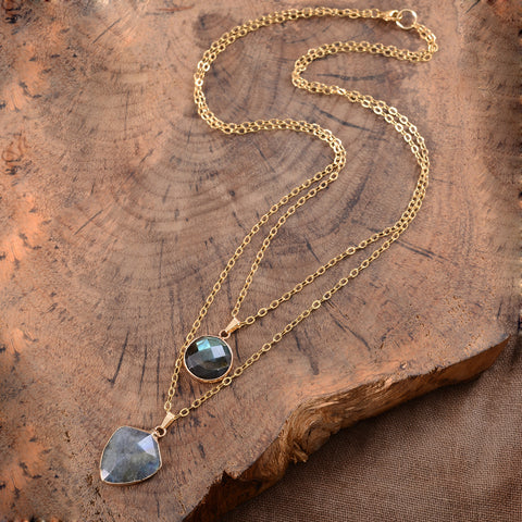 Moonstone Double Chain Pendant Necklace for Valentine's Day