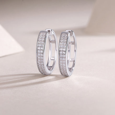 1Firefly Light Moissanite Sterling Silver Hoop Earrings with Platinum-Plated Studs