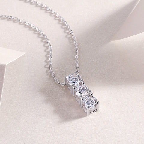 Moissanite Pendant Necklace in S925 Sterling Silver with Platinum Plating Modern Elegant Design