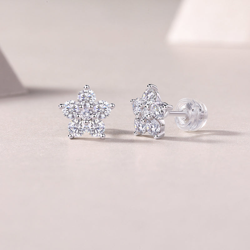 1Paris Flower S925 Sterling Silver Moissanite Stud Earrings Elegant Floral Design - 5
