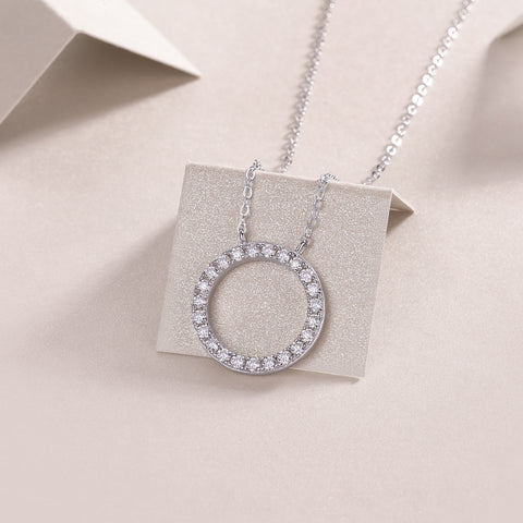 S925 Sterling Silver Moissanite Circle Pendant Necklace 40cm Modern Elegant Fine Jewelry
