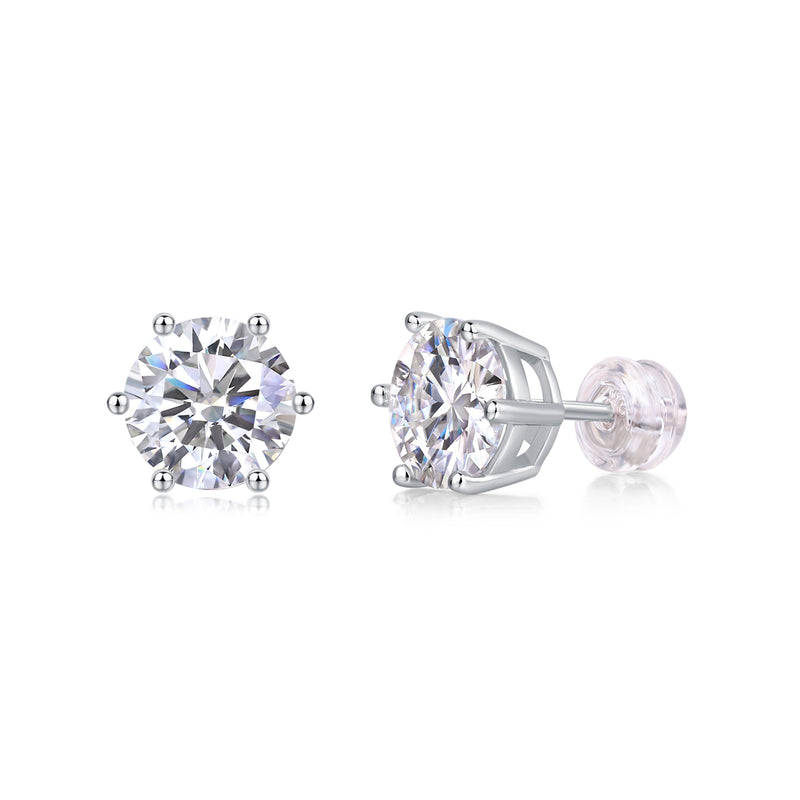 S925 Silver Moissanite Stud Earrings Classic Six-Prong Luxury Fine Jewelry - 4
