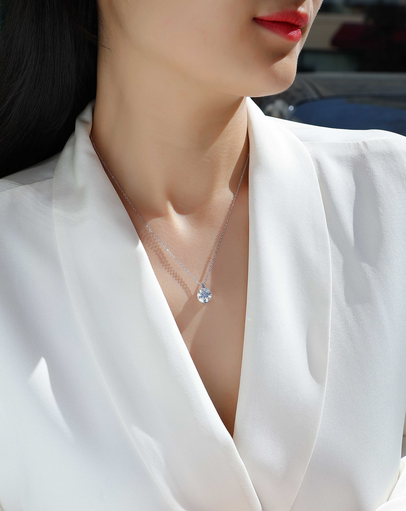 S925 Sterling Silver Moissanite Pendant Necklace with Platinum Plating Minimalist Design - 3