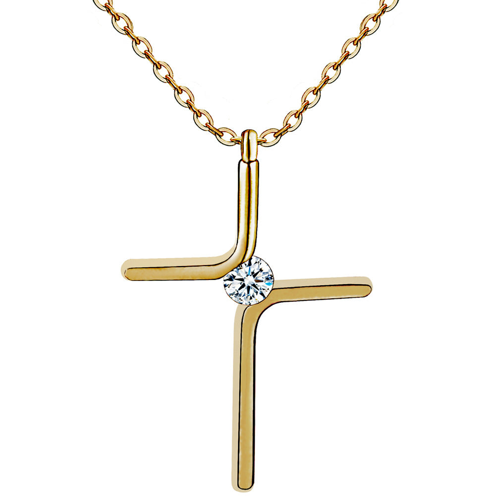 Minimalist Cross Pendant Necklace in Titanium Steel with Gold Inlay
