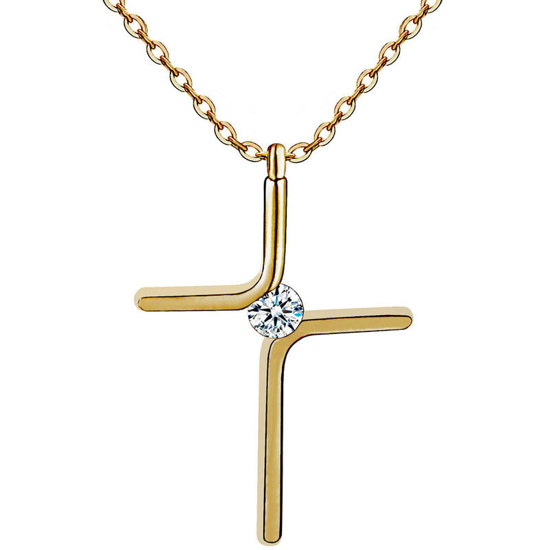 Minimalist Cross Pendant Necklace in Titanium Steel with Gold Inlay - 2