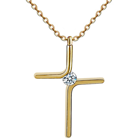 Minimalist Cross Pendant Necklace in Titanium Steel with Gold Inlay