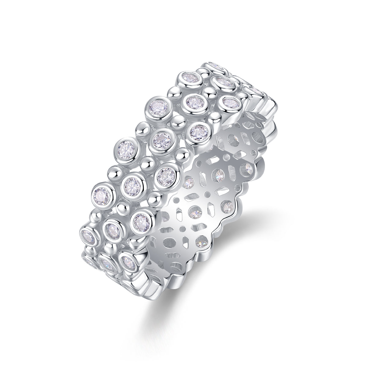 Multi-row Moissanite S925 Silver Ring Luxury Fine Jewelry