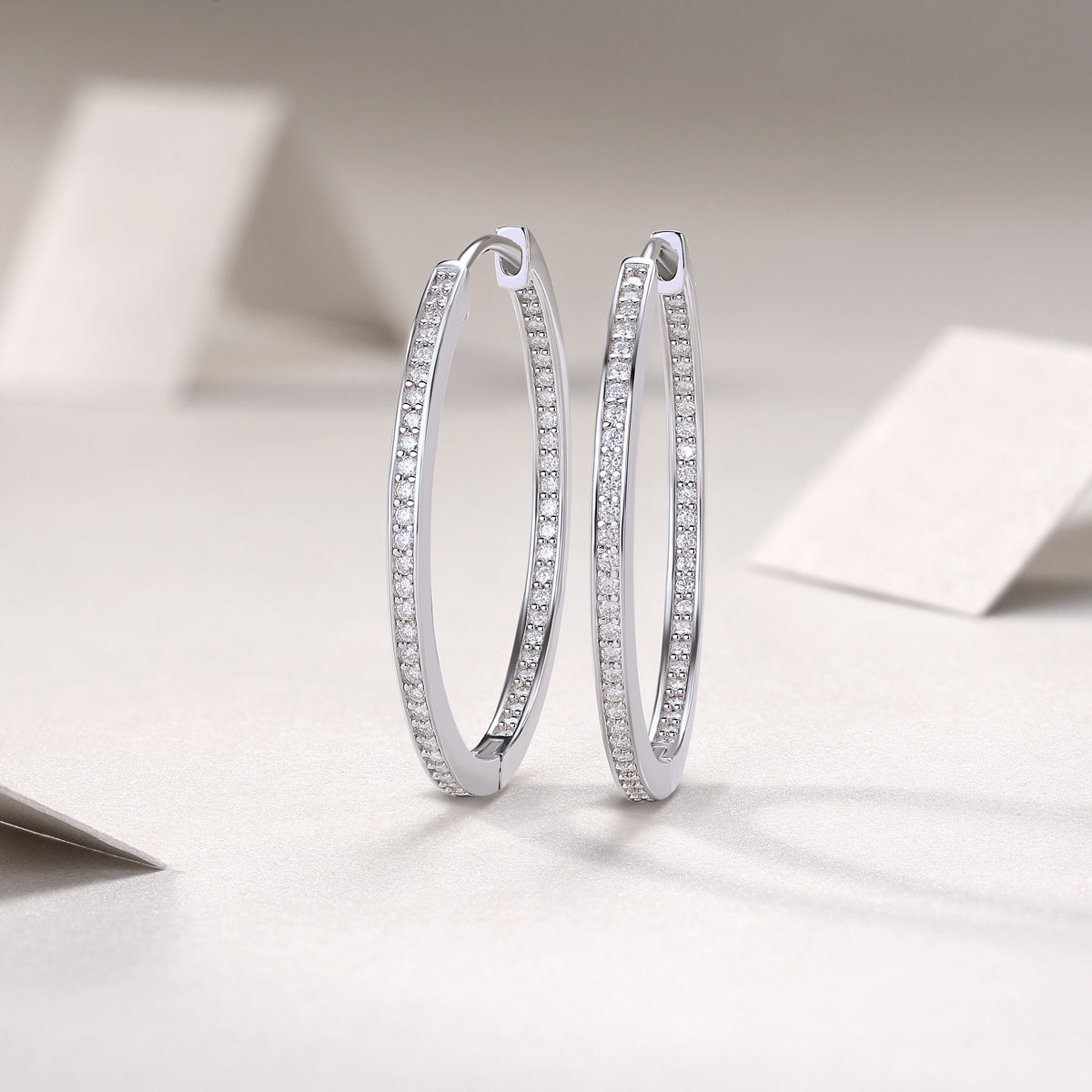 1Moon Sea Sterling Silver Hoop Earrings with Moissanite Accents Modern Elegant Fine Jewelry