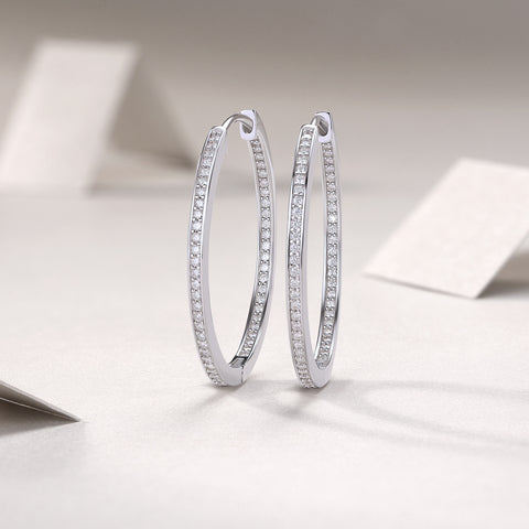1Moon Sea Sterling Silver Hoop Earrings with Moissanite Accents Modern Elegant Fine Jewelry