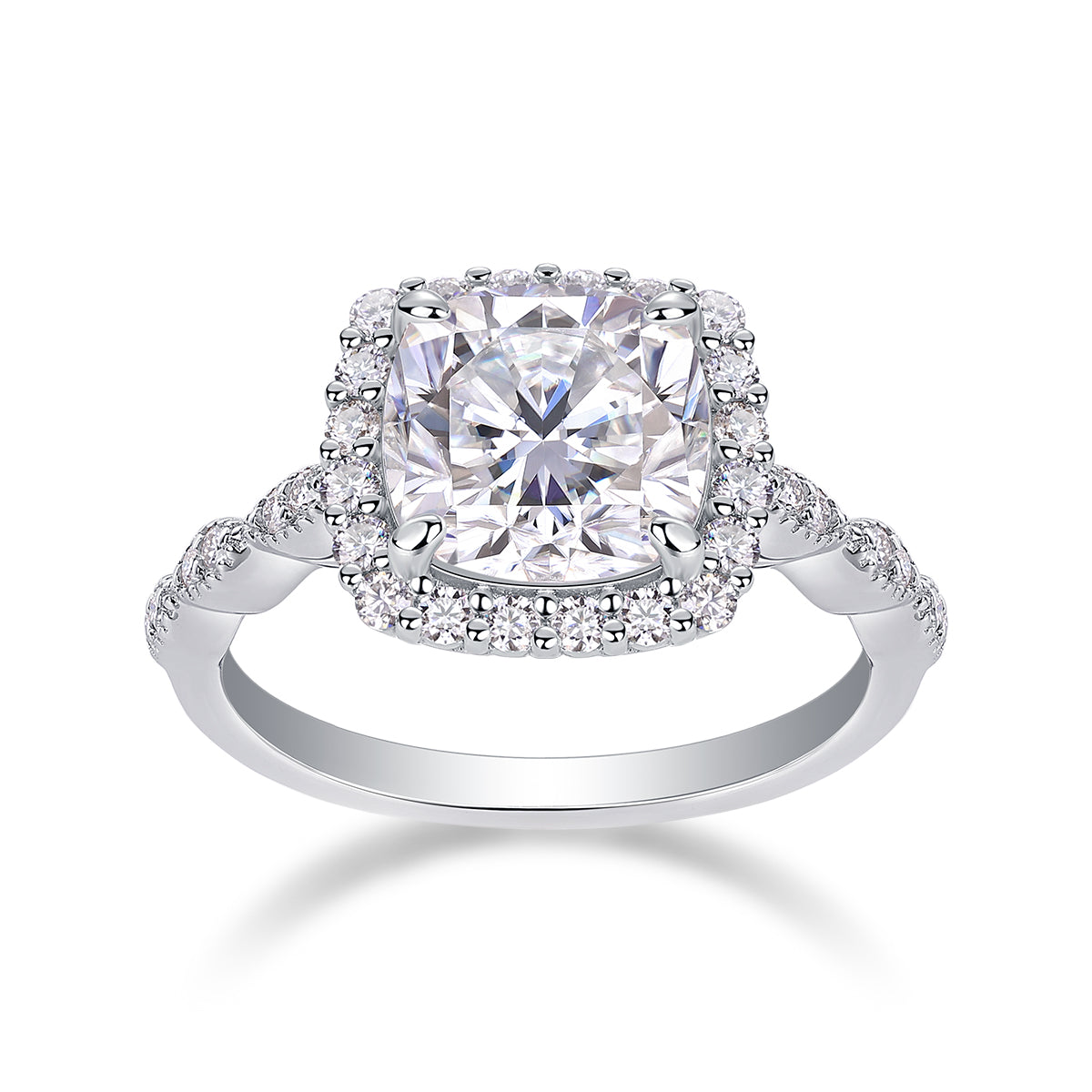 Square Cushion Moissanite Ring in S925 Sterling Silver with Platinum Plating
