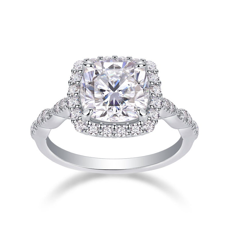 Square Cushion Moissanite Ring in S925 Sterling Silver with Platinum Plating - 5