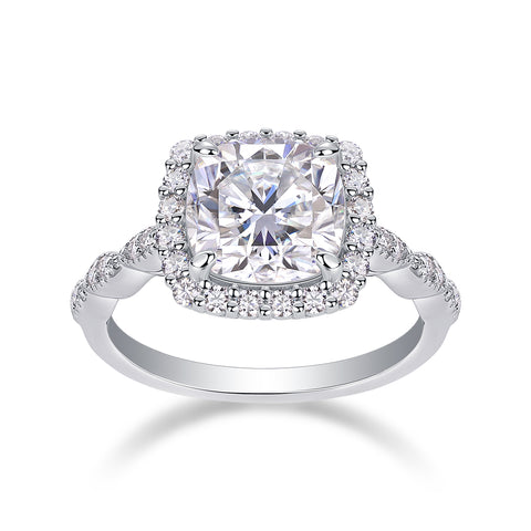 Square Cushion Moissanite Ring in S925 Sterling Silver with Platinum Plating