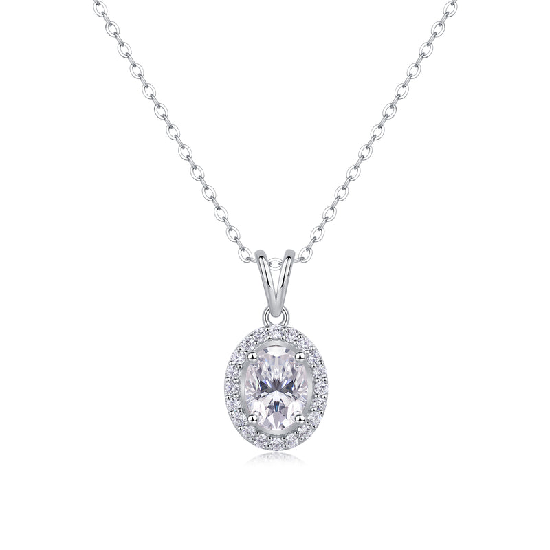 1Infinite Moissanite Pendant Necklace in S925 Sterling Silver with Platinum Plating - Modern Elegant Oval Design - 2