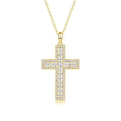 S925 Sterling Silver Cross Pendant Necklace with Moissanite Accent