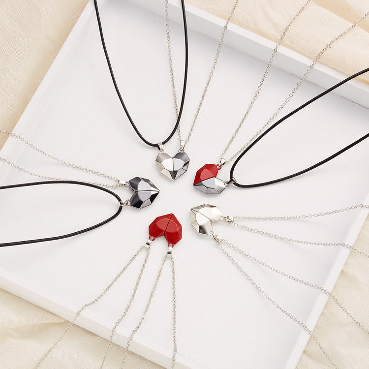 Minimalist Magnetic Heart Pendant Necklace for Couples