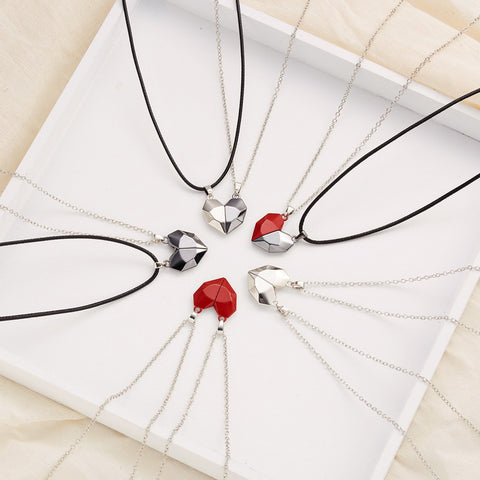 Minimalist Magnetic Heart Pendant Necklace for Couples