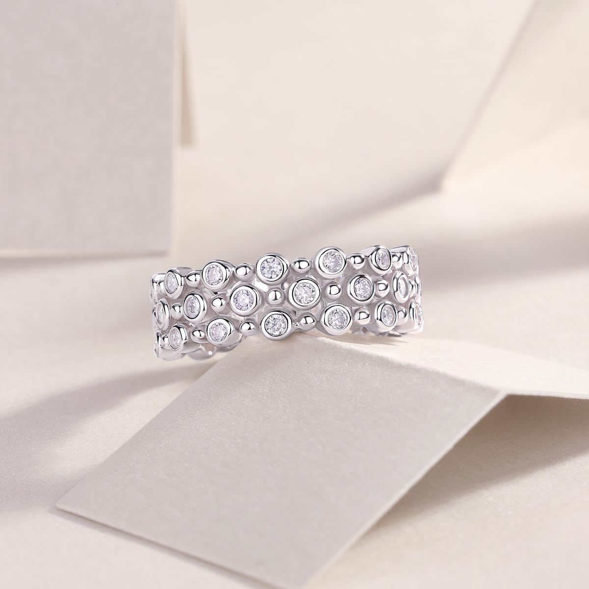Multi-row Moissanite S925 Silver Ring Luxury Fine Jewelry