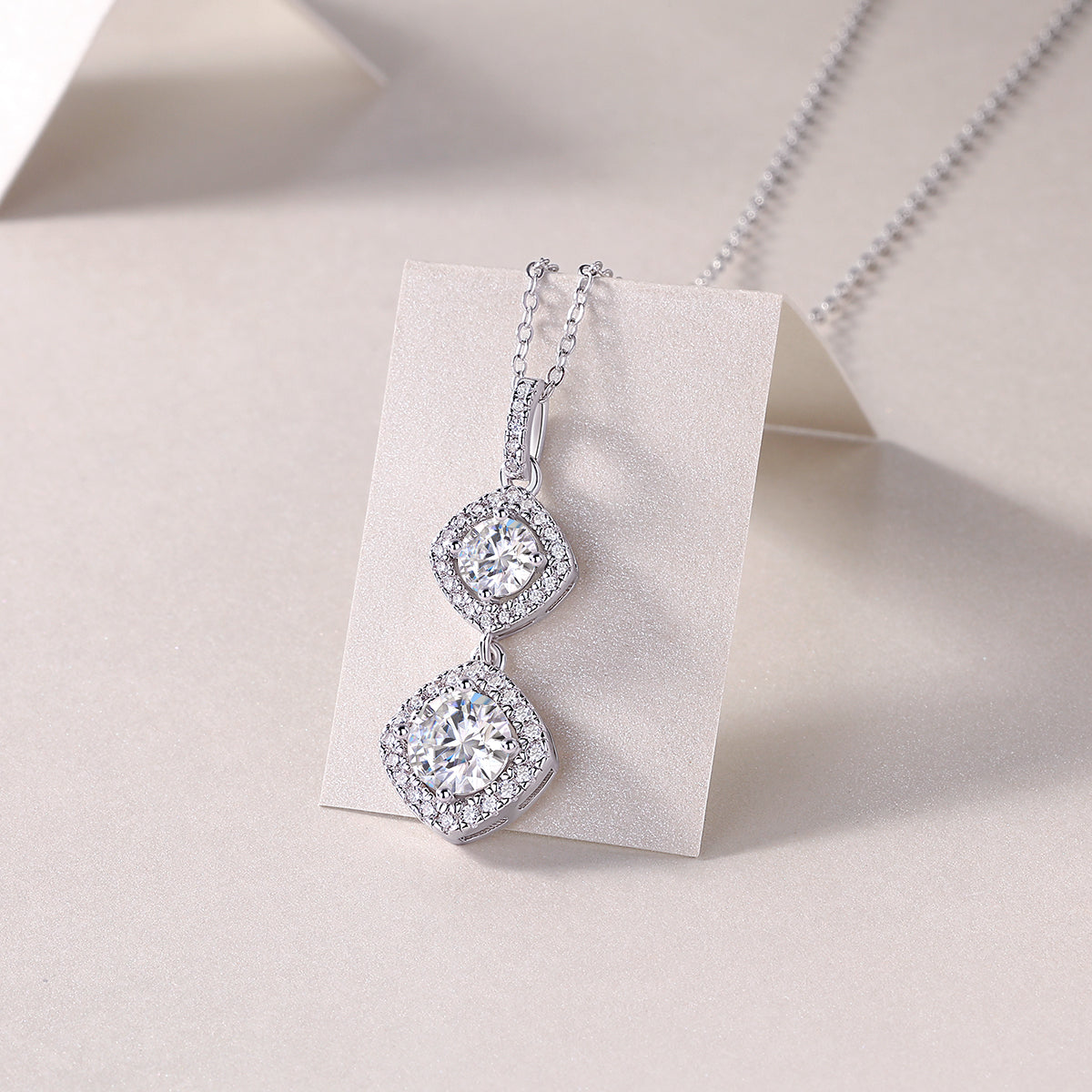 1Carat Moissanite Pendant Necklace in S925 Sterling Silver with Platinum Plating