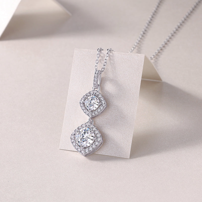 1Carat Moissanite Pendant Necklace in S925 Sterling Silver with Platinum Plating - 6