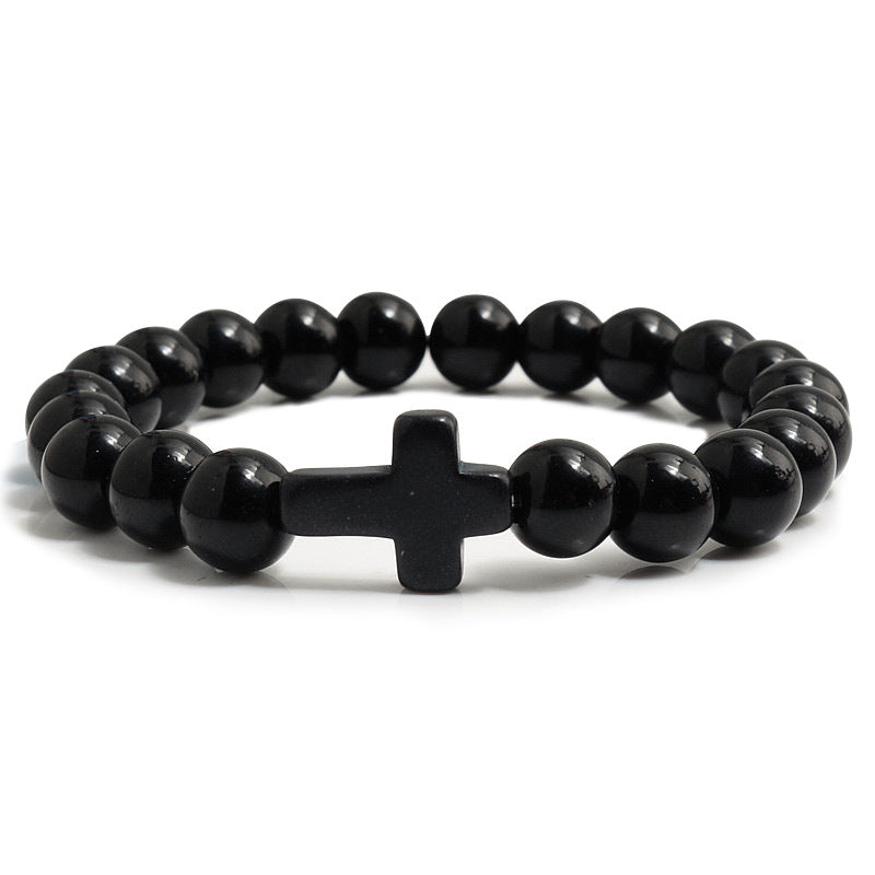 Blue Turquoise Cross Beaded Bracelet