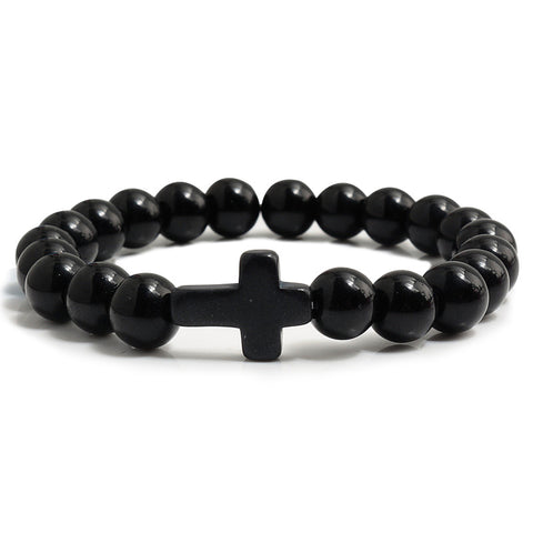 Blue Turquoise Cross Beaded Bracelet