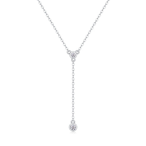 1Tassel Moissanite Pendant Necklace in S925 Sterling Silver with Platinum Plating