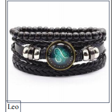 Men's Braided Leather Cord Bracelet with Alloy Zodiac Charm
