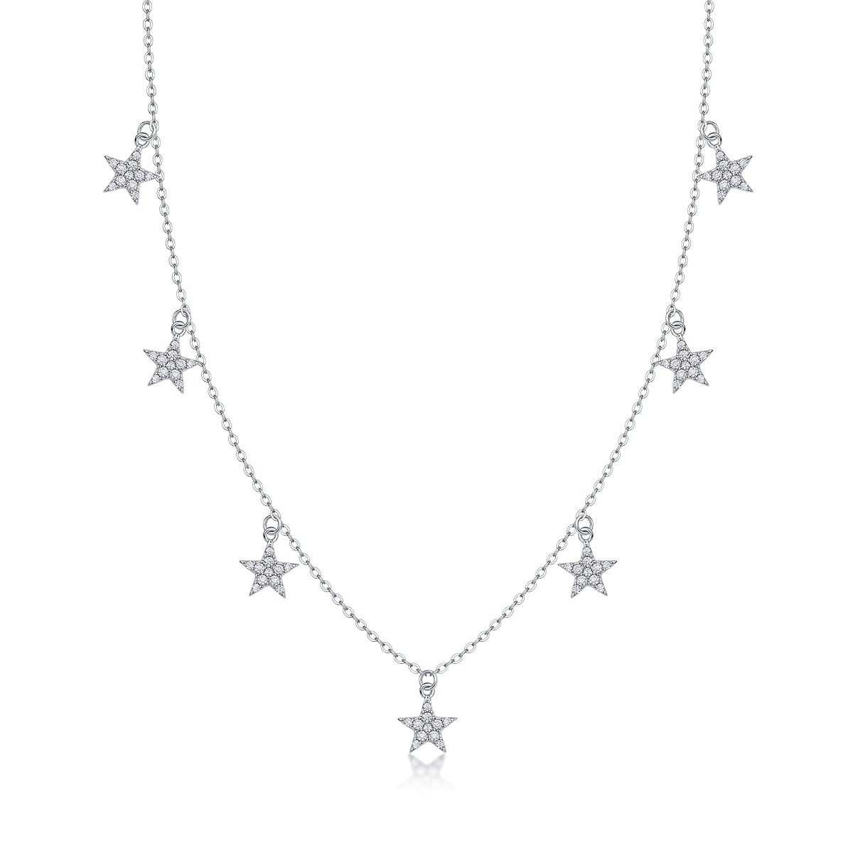 1Star Love Sterling Silver Moissanite Star Pendant Necklace Set