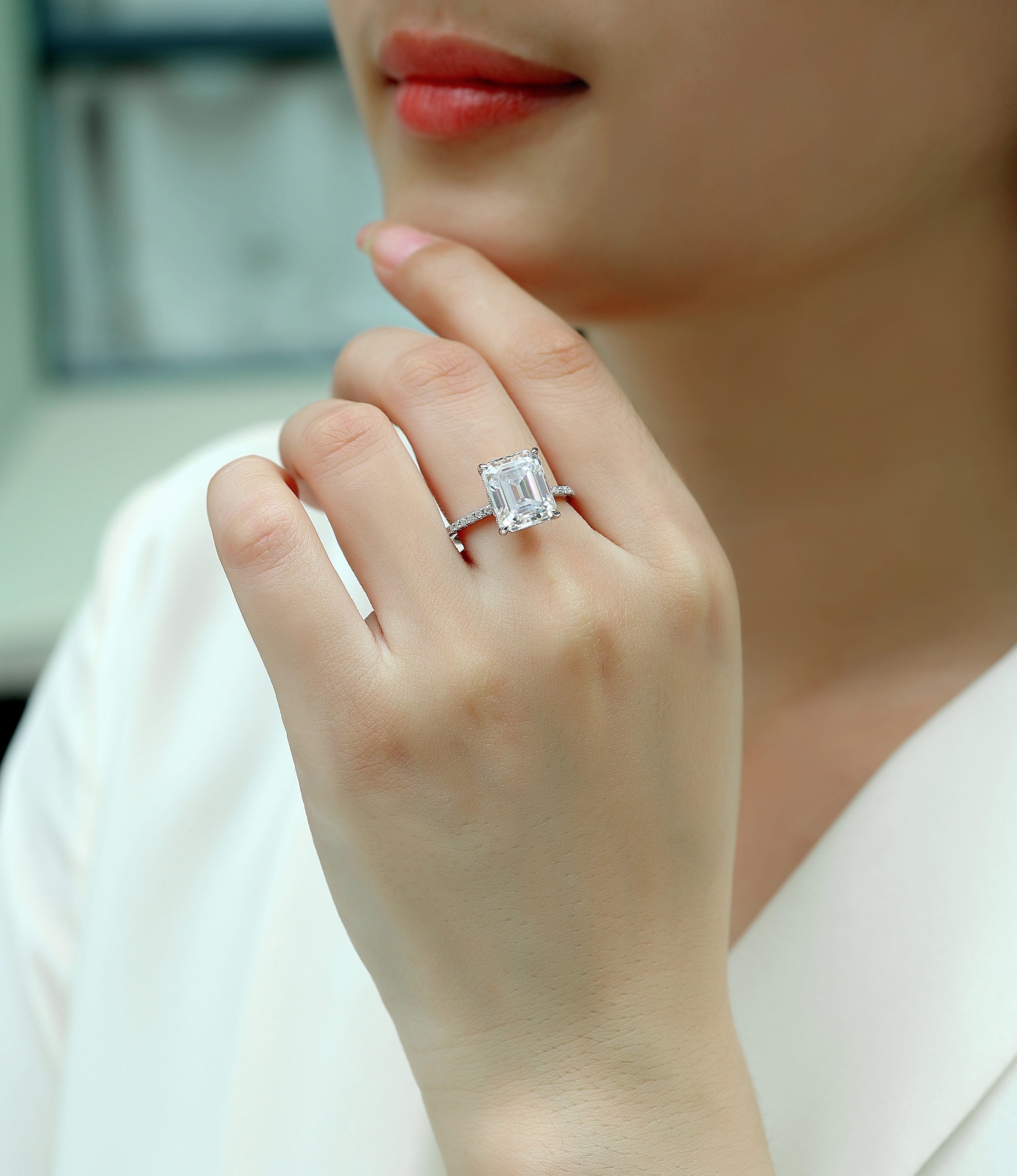 Iridescence City Sterling Silver Moissanite Ring with Octagonal Stone