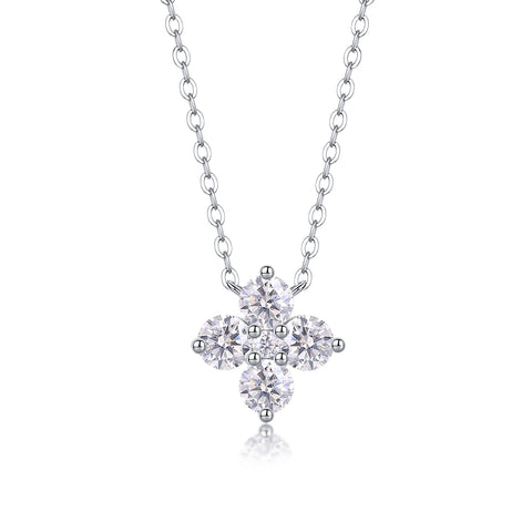 S925 Sterling Silver Four-Leaf Clover Moissanite Pendant Necklace