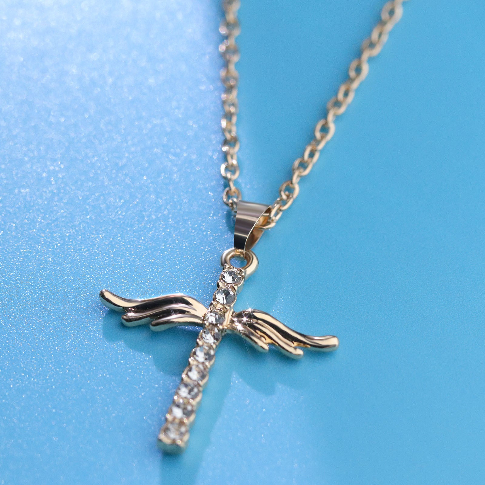 Angel Wings Cross Pendant Necklace with Stainless Steel Chain for Women