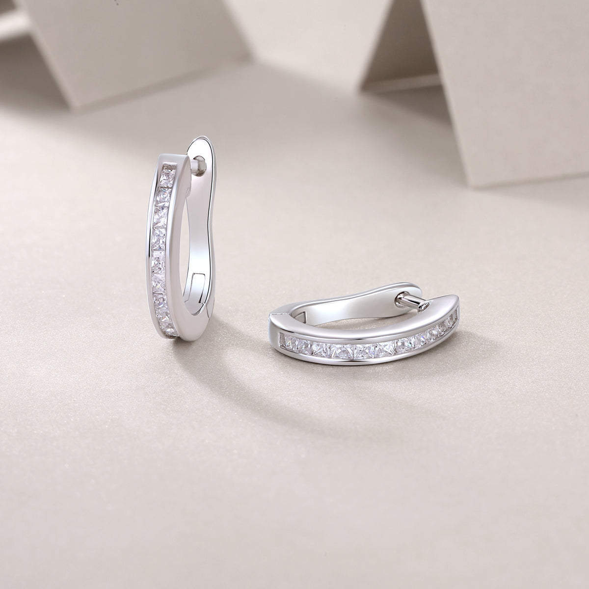 S925 Sterling Silver Moissanite Hoop Earrings Set Elegant Platinum-Plated Studs