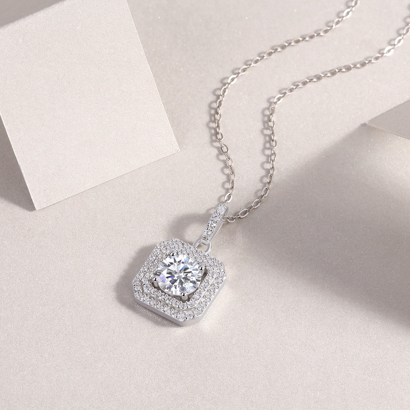 1-Carat Moissanite Pendant Necklace in S925 Sterling Silver with Platinum Plating - 4