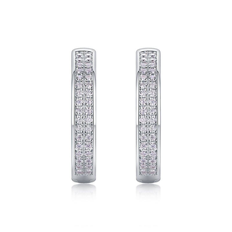 1Firefly Light Moissanite Sterling Silver Hoop Earrings with Platinum-Plated Studs - 2