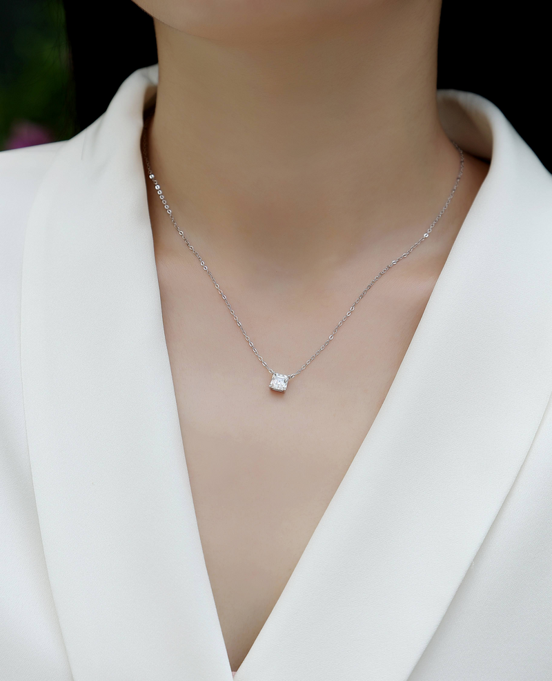 Square Moissanite Pendant Necklace in S925 Sterling Silver Modern & Elegant Fine Jewelry - 4