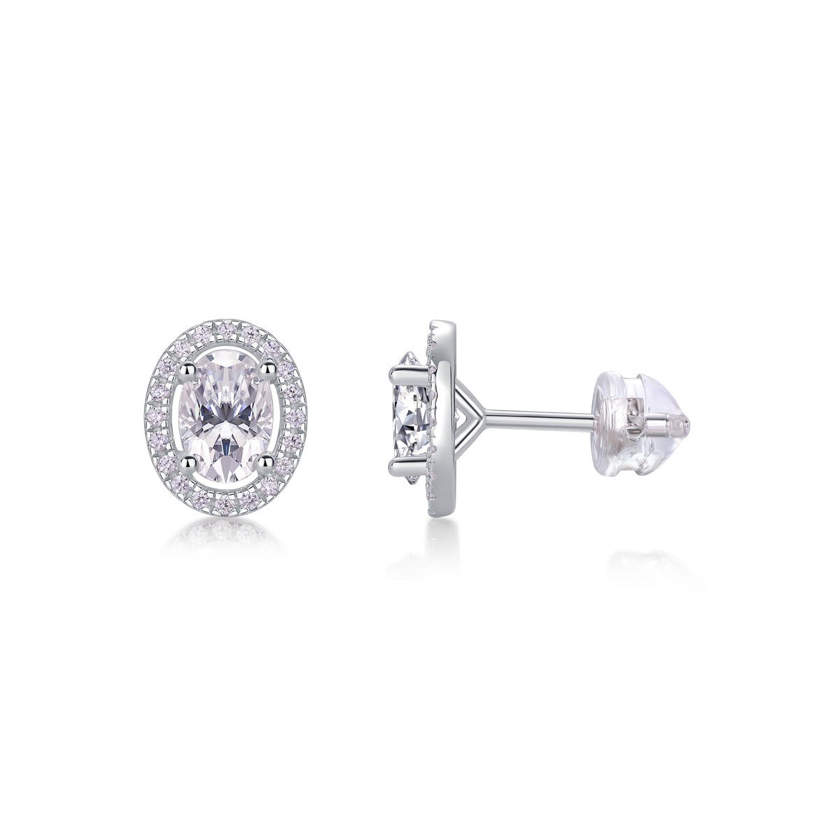 1Phantom Night Sterling Silver Moissanite Stud Earrings Elegant Oval Design